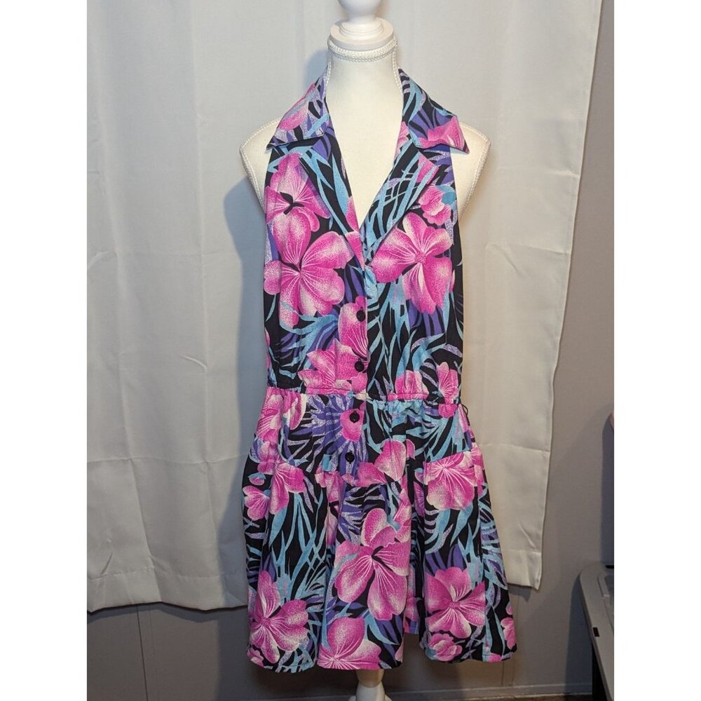 Vintage 90's Romper Shorts Hawaiian FLORAL Cotton Beach Size Large Marissa